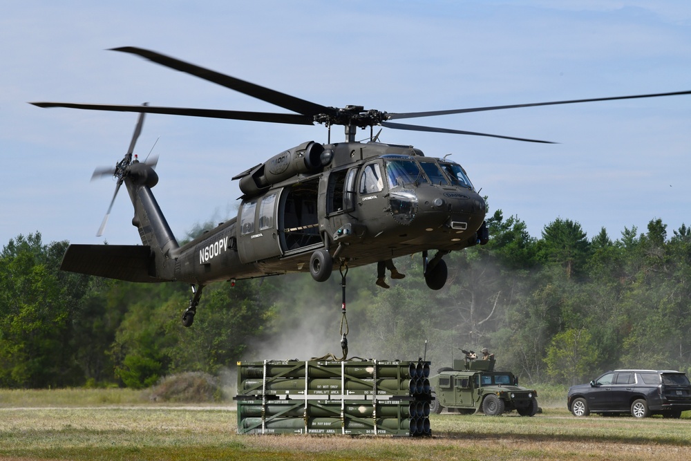 Soldiers practice sling load operations at Northern Strike 25-2