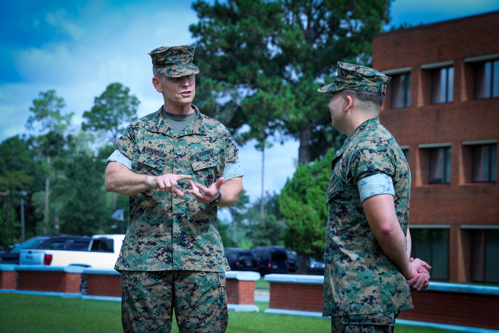 U.S. Marine Corps Sgt. Cameron T. Simpson, a motor vehicle operator with Marine Corps Logistics Command (LOGCOM), was meritoriously promoted to his current rank during a ceremony Aug. 11 at Marine Corps Logistics Base Albany, Georgia. U.S. Marine Corps Sgt. Cameron T. Simpson, a motor vehicle operator with Marine Corps Logistics Command (LOGCOM), was meritoriously promoted to his current rank during a ceremony Aug. 11 at Marine Corps Logistics Base Albany, Georgia.