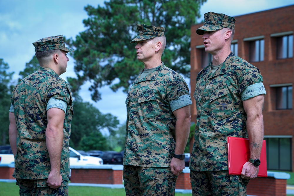 U.S. Marine Corps Sgt. Cameron T. Simpson, a motor vehicle operator with Marine Corps Logistics Command (LOGCOM), was meritoriously promoted to his current rank during a ceremony Aug. 11 at Marine Corps Logistics Base Albany, Georgia. U.S. Marine Corps Sgt. Cameron T. Simpson, a motor vehicle operator with Marine Corps Logistics Command (LOGCOM), was meritoriously promoted to his current rank during a ceremony Aug. 11 at Marine Corps Logistics Base Albany, Georgia.