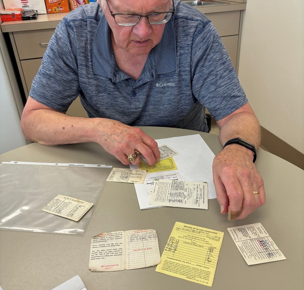 MAJ (Ret.) Griffin shares his Blood Donation cards