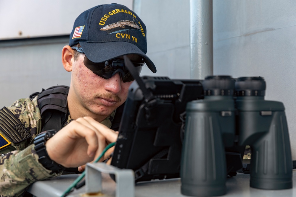 USS Gerald R. Ford (CVN 78) Sailor Stands Watch