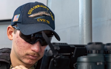 USS Gerald R. Ford (CVN 78) Sailor Stands Watch