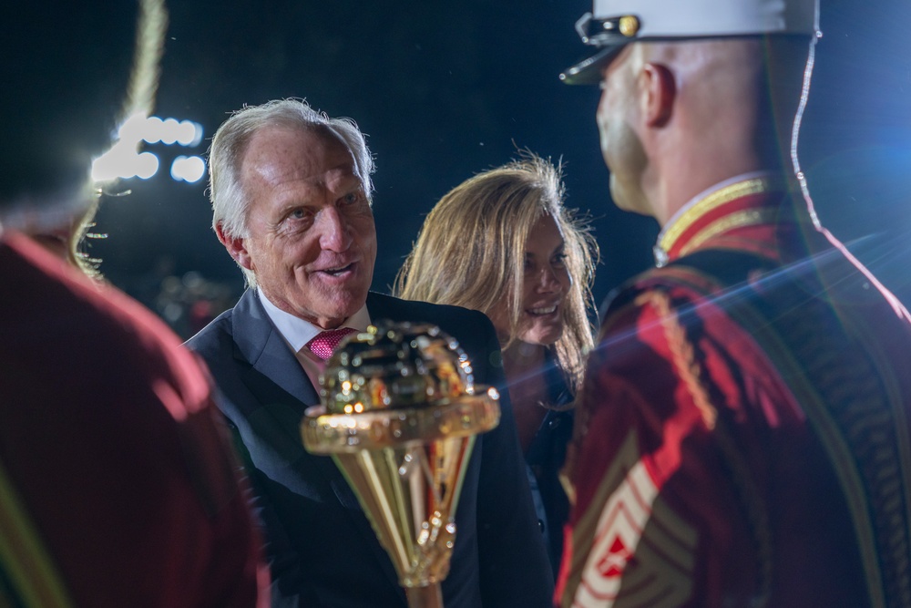 Mr. Greg Norman attends Evening Parade as Guest of Honor