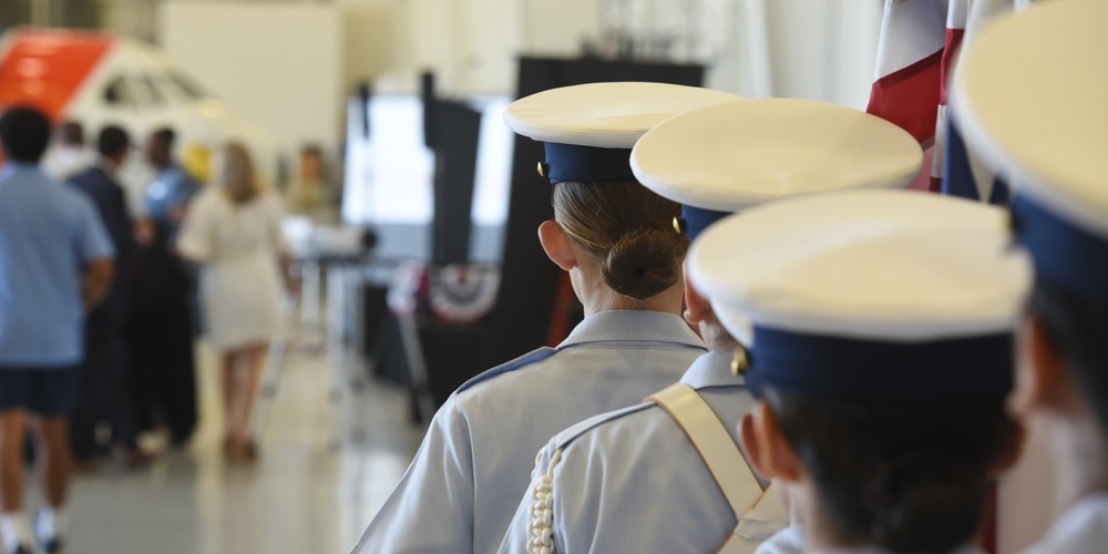U.S. Coast Guard JROTC Student Color Guard Waits to Present Colors at Corpus Christi Coast Guard City Ceremony