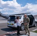 Brig. Gen. Rodger D. Waters, State of Nevada Adjutant General, meets Sen. Jacky Rosen on the flightline at Nevada Air National Guard Base Aug. 12, 2025