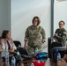 Col. Catherine Grush, 152nd Airlift Wing Commander, addresses Sen. Jacky Rosen and members of her staff during a base visit