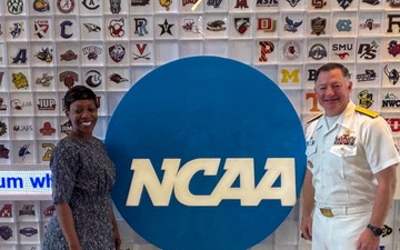 Rear Adm. T. J. Zerr visits NCAA headquarters
