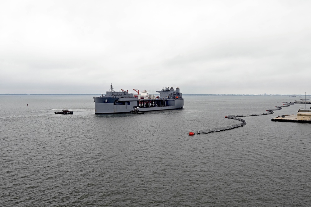 USNS Robert E. Simanek (T-ESB 7) arrives back at Naval Station Norfolk