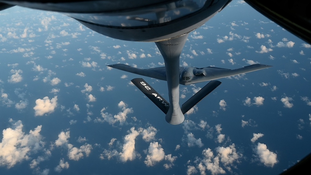 B-2 Spirit stealth bombers refuel during combat mission