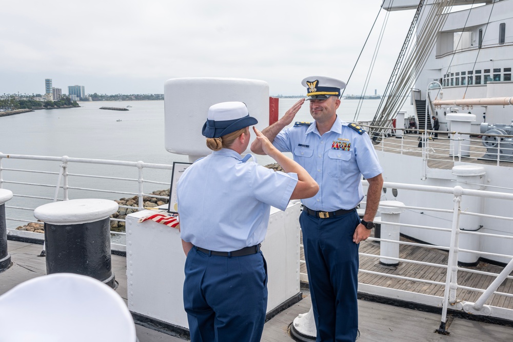 Coast Guard Chief Warrant Officer Colin Hopkins promotion ceremony on the Queen Mary