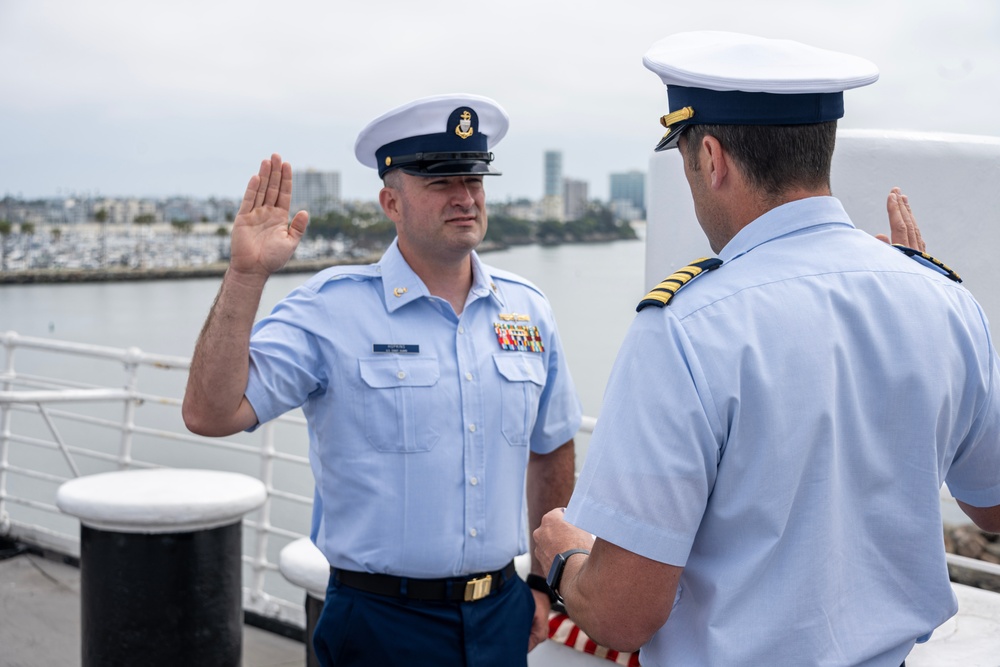 U.S. Coast Guard Chief Warrant Officer Colin Hopkins promotion ceremony on the Queen Mary