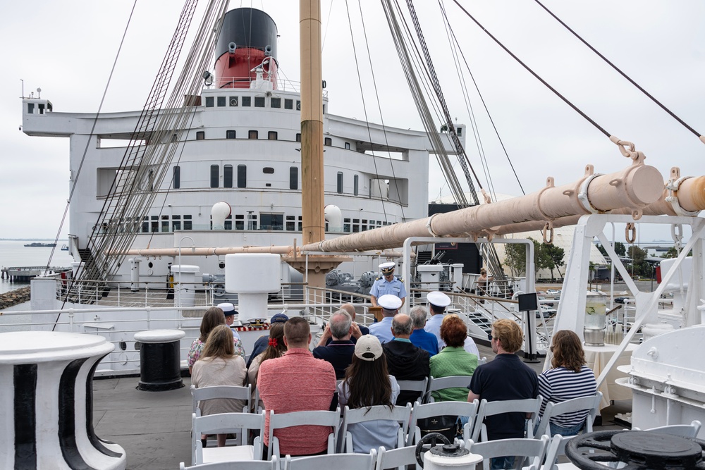 U.S. Coast Guard Chief Warrant Officer Colin Hopkins promotion ceremony on the Queen Mary