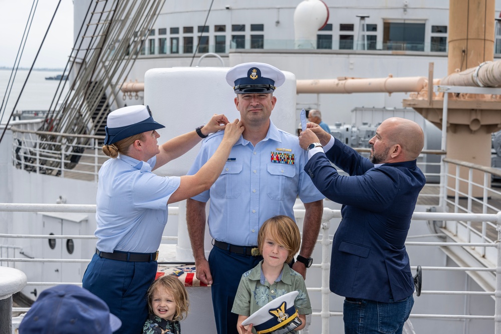U.S. Coast Guard Chief Warrant Officer Colin Hopkins promotion ceremony on the Queen Mary