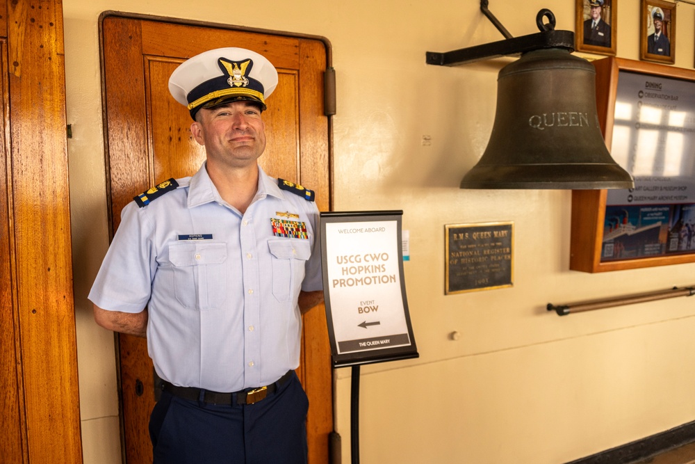 U.S. Coast Guard Chief Warrant Officer Colin Hopkins promotion ceremony on the Queen Mary