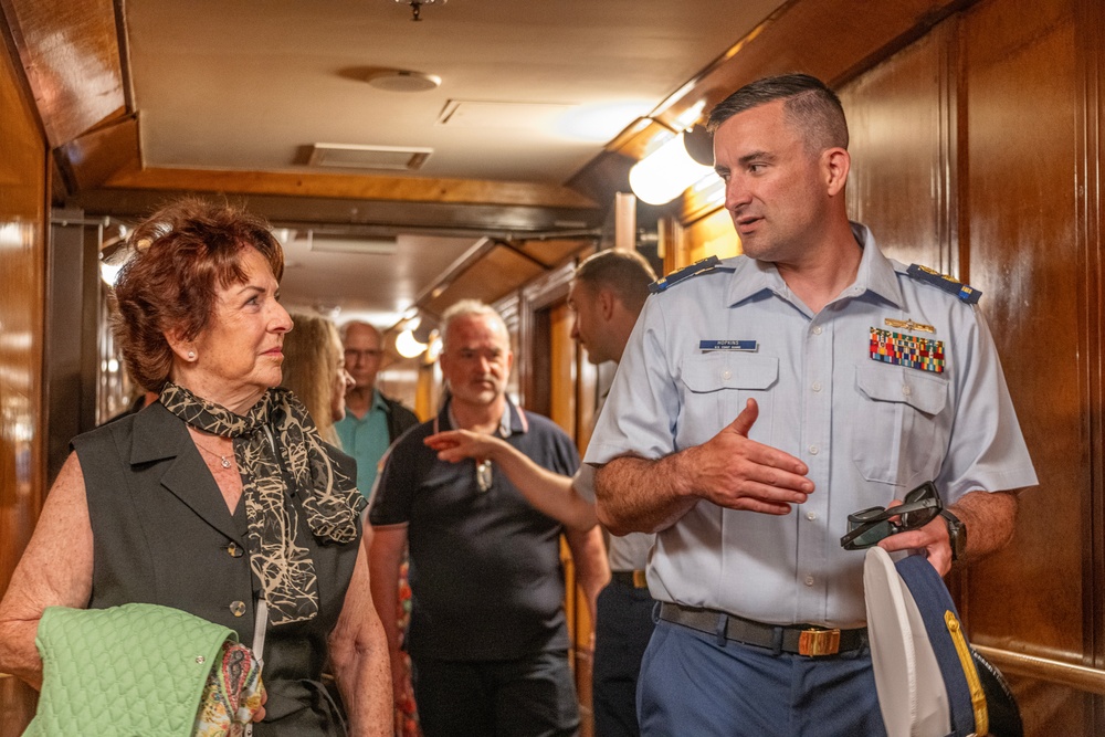 U.S. Coast Guard Chief Warrant Officer Colin Hopkins promotion ceremony on the Queen Mary