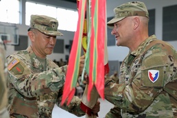 403rd AFSB commander Col. Henry Brown relinquishes command to Col. Jason Book in change of command ceremony