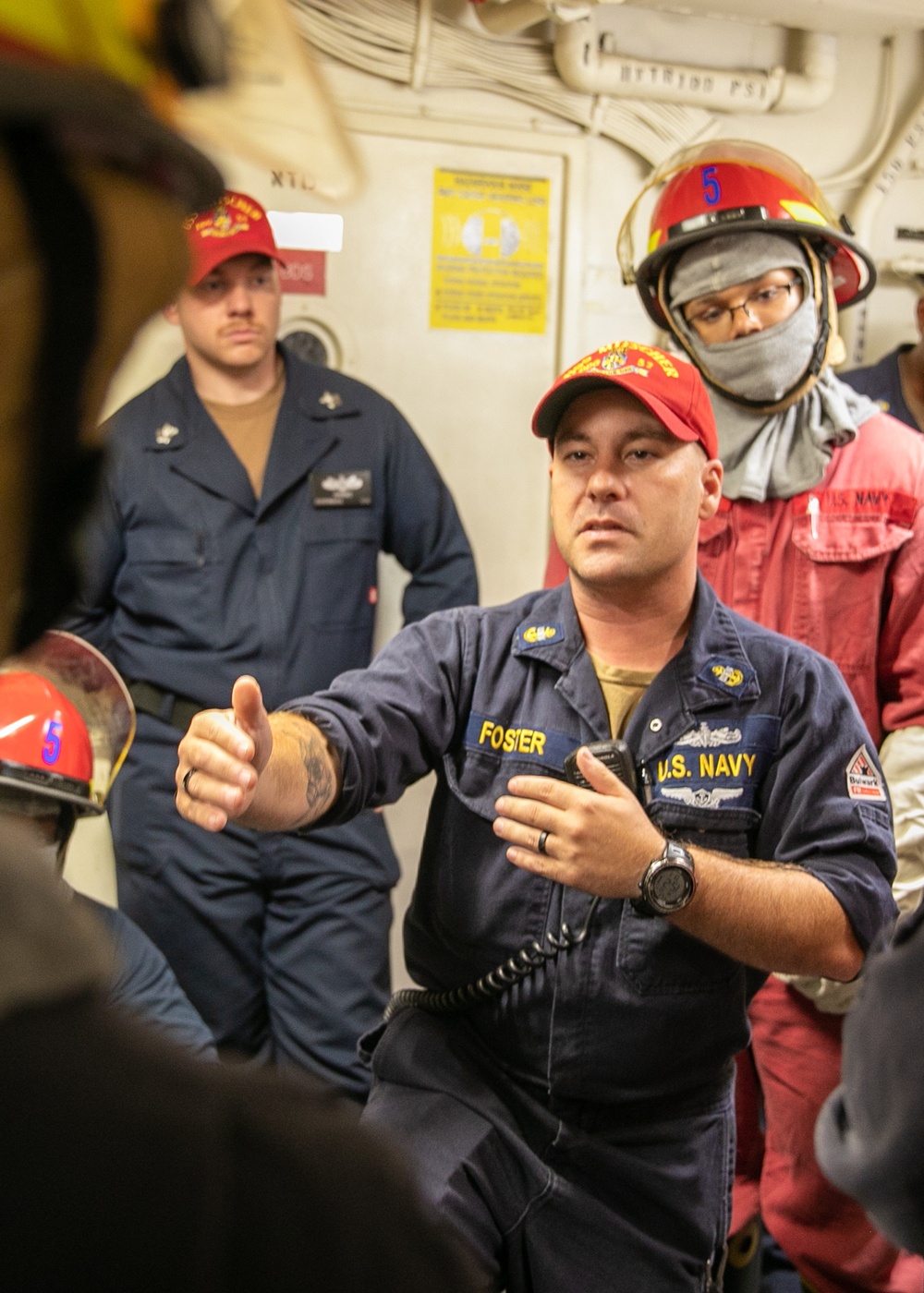 USS Mitscher (DDG 57) Sailors conduct damage control training