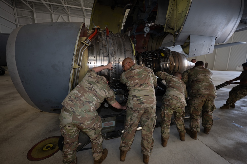 Always ready: McConnell maintainers swap KC-135’s engine