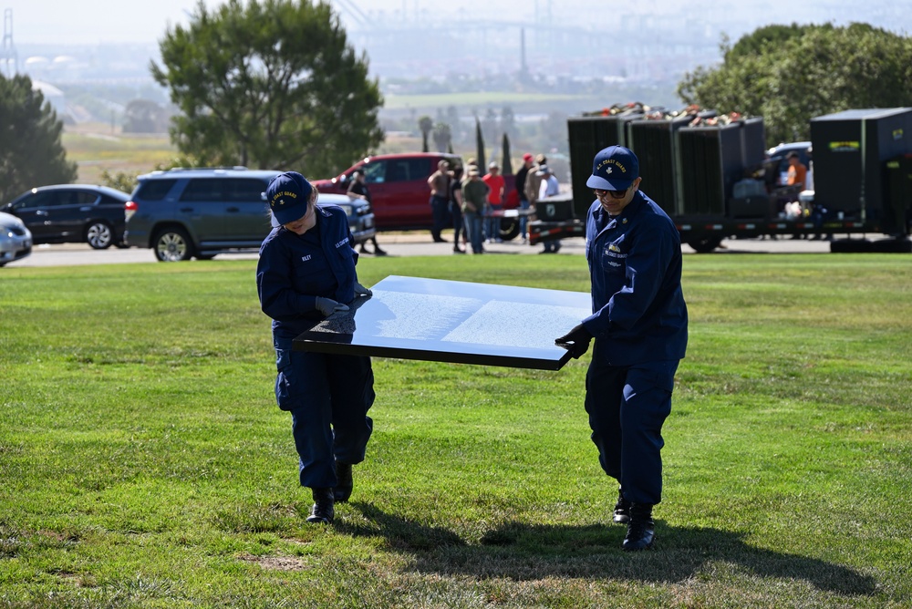 U.S. Coast Guard members assemble The Moving Wall