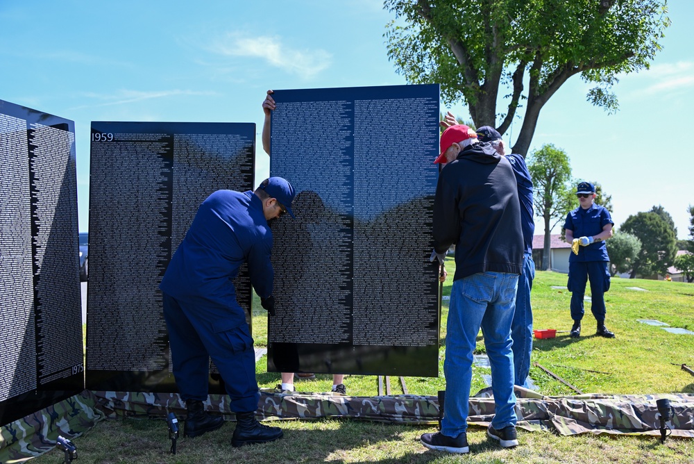 U.S. Coast Guard members assemble The Moving Wall