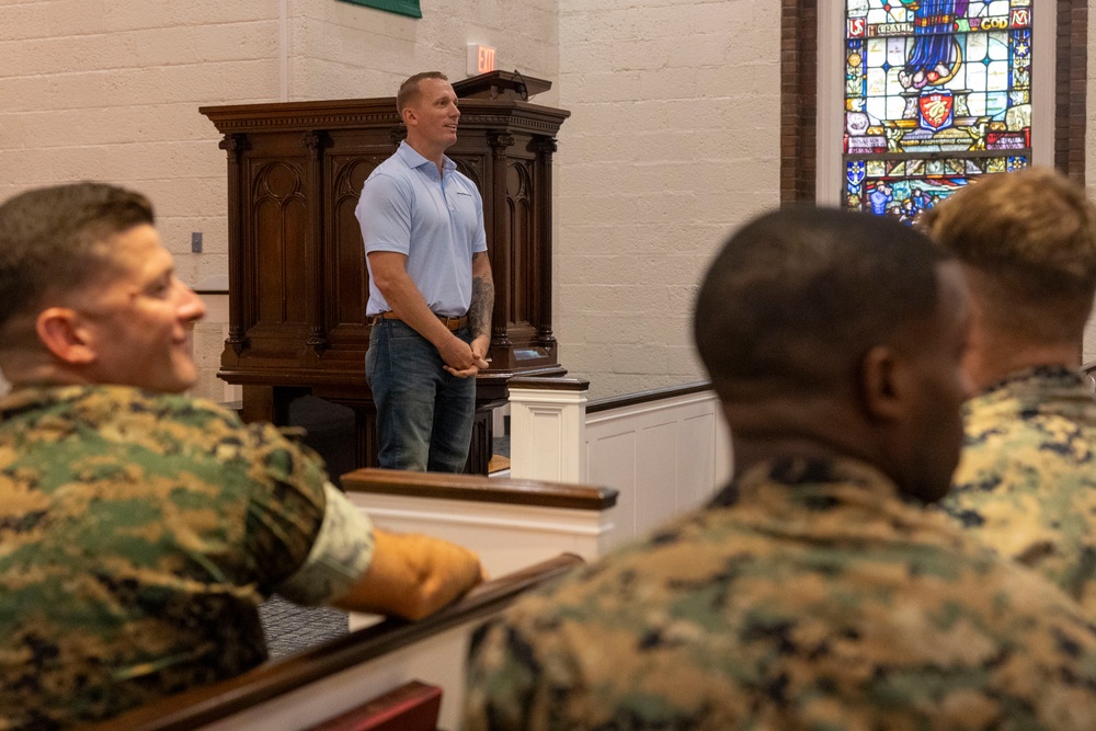 Sgt. Dakota Meyer visits 2nd Marine Logistics Group