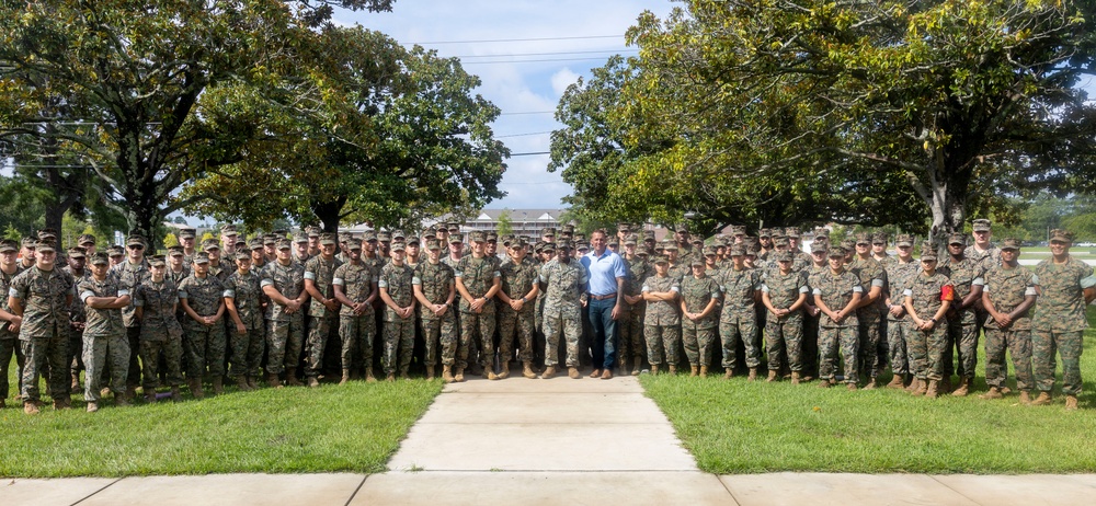 Sgt. Dakota Meyer visits 2nd Marine Logistics Group