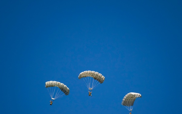 NSWG2 personnel execute a military free fall during AE25