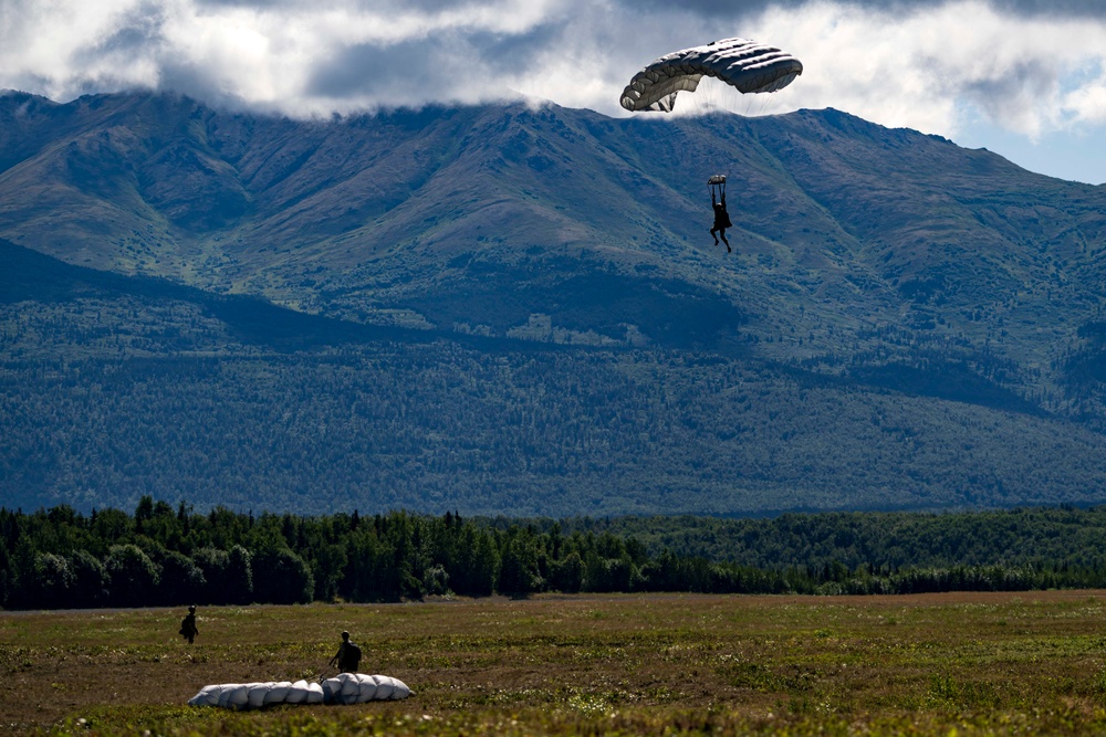 U.S. Navy SEALs execute military free fall during AE25