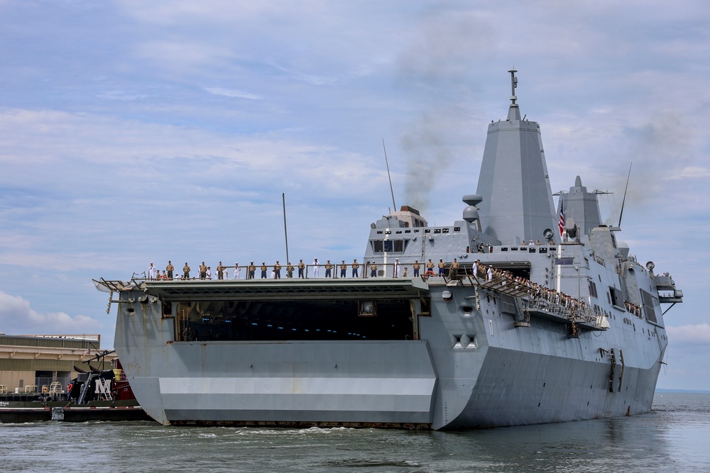 USS San Antonio Departs Naval Station Norfolk
