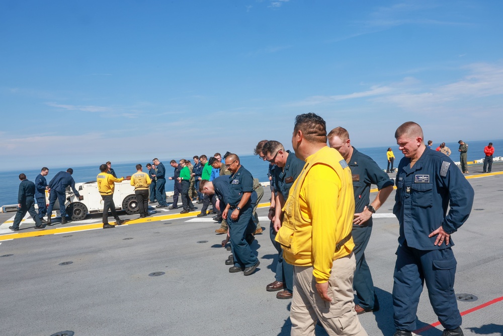 Iwo Jima Sailors and Marines Conduct Foreign Object Debris Walkdown