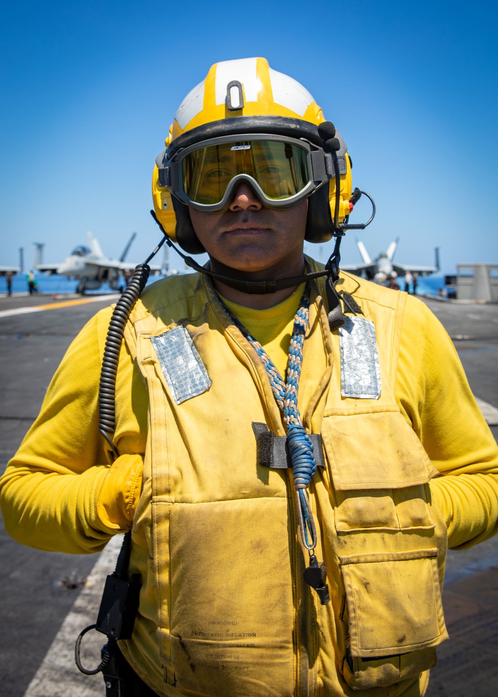 USS Gerald R. Ford (CVN 78) Sailor Observes Flight Operations