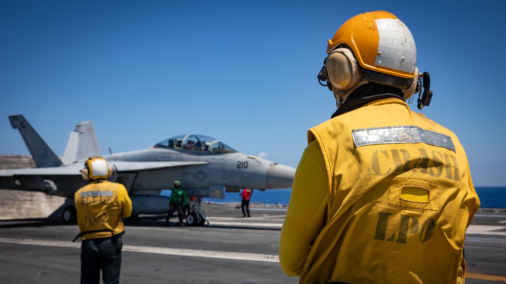 USS Gerald R. Ford (CVN 78) Sailor Observes Flight Operations
