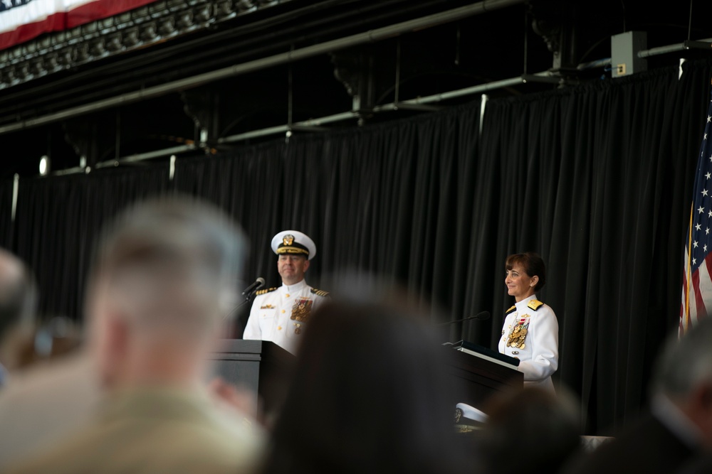 Vice Adm. Yvette Davids Delivers Remarks During USNA Change of Command Ceremony