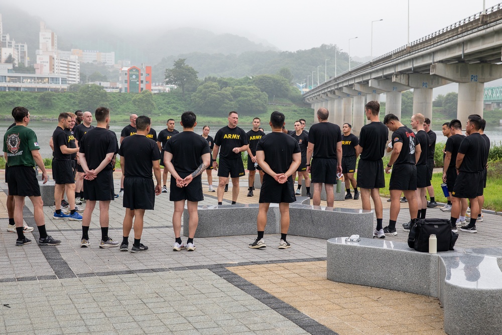 The U.S. Army Materiel Support Command – Korea conducted Officer Physical Training along the scenic Nakdong River Trail, aiming to strengthen bonds, build relationships, and cultivate a culture of teamwork.