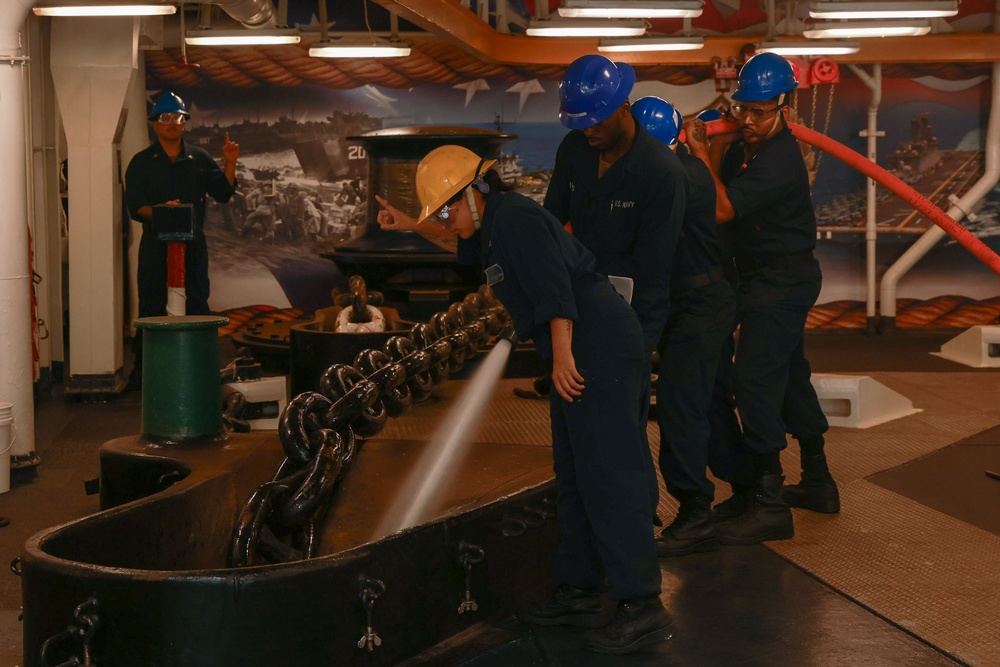 USS Iwo Jima Conducts Anchoring Evolution