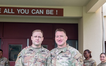 Sgt. Spencer A. Kuzara (498th CSSB) and Cadet Angelina Munoz were awarded a Brigade coin today by Col. R. Scott Carpenter, commander of U.S. Army Materiel Support Command–Korea.