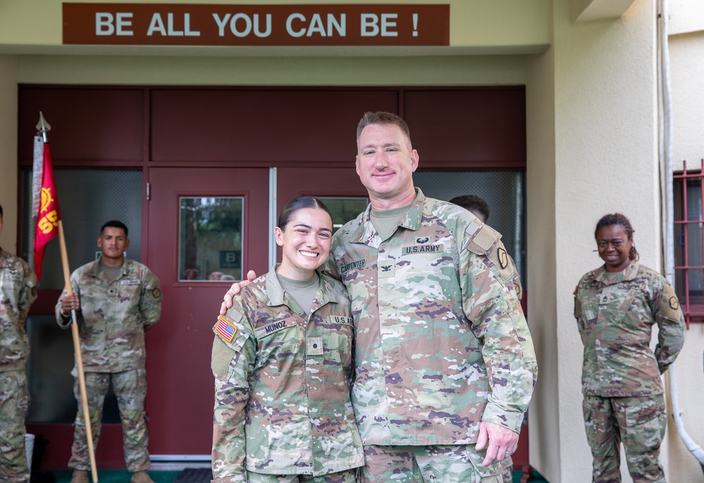 Sgt. Spencer A. Kuzara (498th CSSB) and Cadet Angelina Munoz were awarded a Brigade coin today by Col. R. Scott Carpenter, commander of U.S. Army Materiel Support Command–Korea.