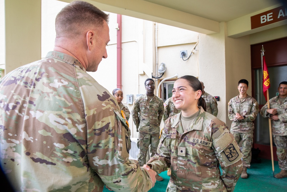 Sgt. Spencer A. Kuzara (498th CSSB) and Cadet Angelina Munoz were awarded a Brigade coin today by Col. R. Scott Carpenter, commander of U.S. Army Materiel Support Command–Korea.