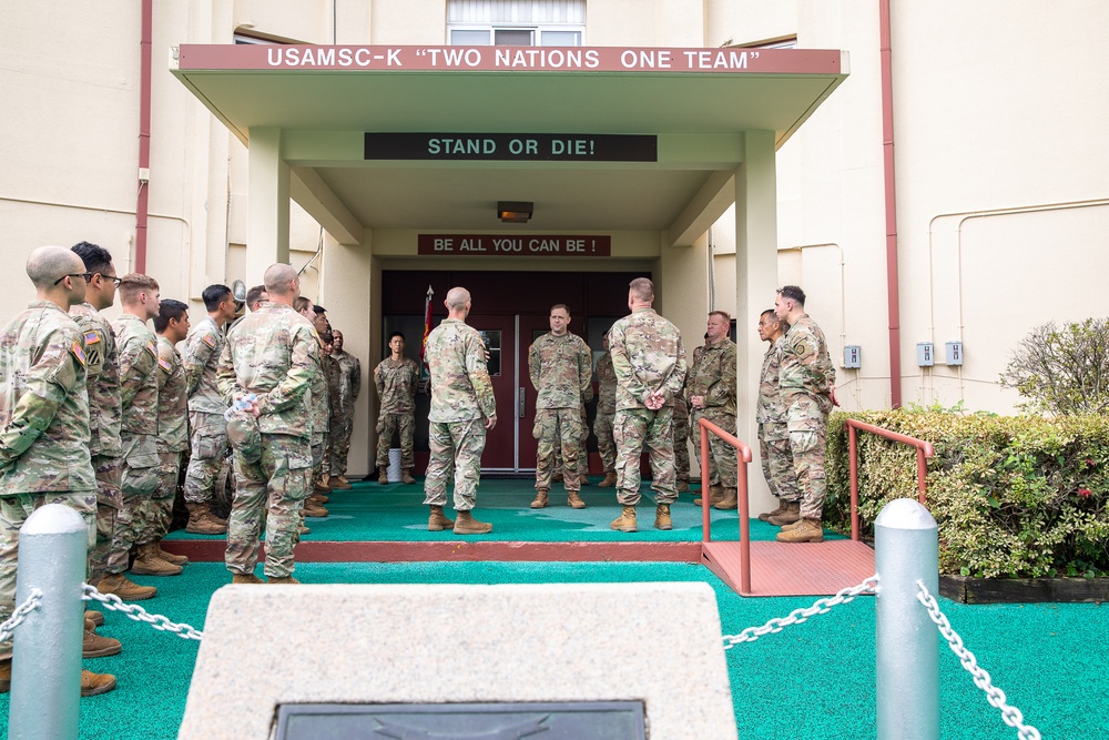 Sgt. Spencer A. Kuzara (498th CSSB) and Cadet Angelina Munoz were awarded a Brigade coin today by Col. R. Scott Carpenter, commander of U.S. Army Materiel Support Command–Korea.