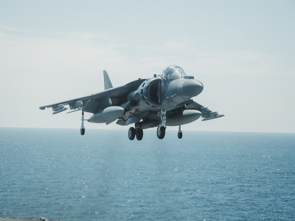 22nd MEU(SOC) | AV-8B Harriers Conduct Deck Landing Qualifications