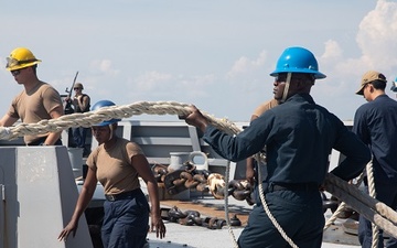 USS Fort Lauderdale Departs Yorktown after Ammo Onload