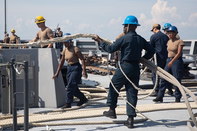 USS Fort Lauderdale Departs Yorktown after Ammo Onload