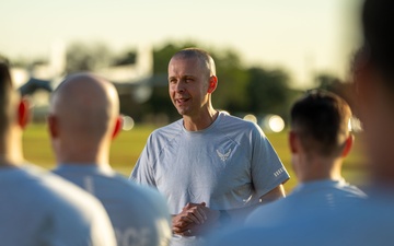 Command Chief Power joins 502d ABW first sergeants for morning PT