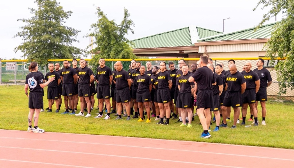 Brigadier General Jason H. Rosenstrauch, Deputy Commanding General-Support, 2nd Infantry Division, hosted a team-building physical training session