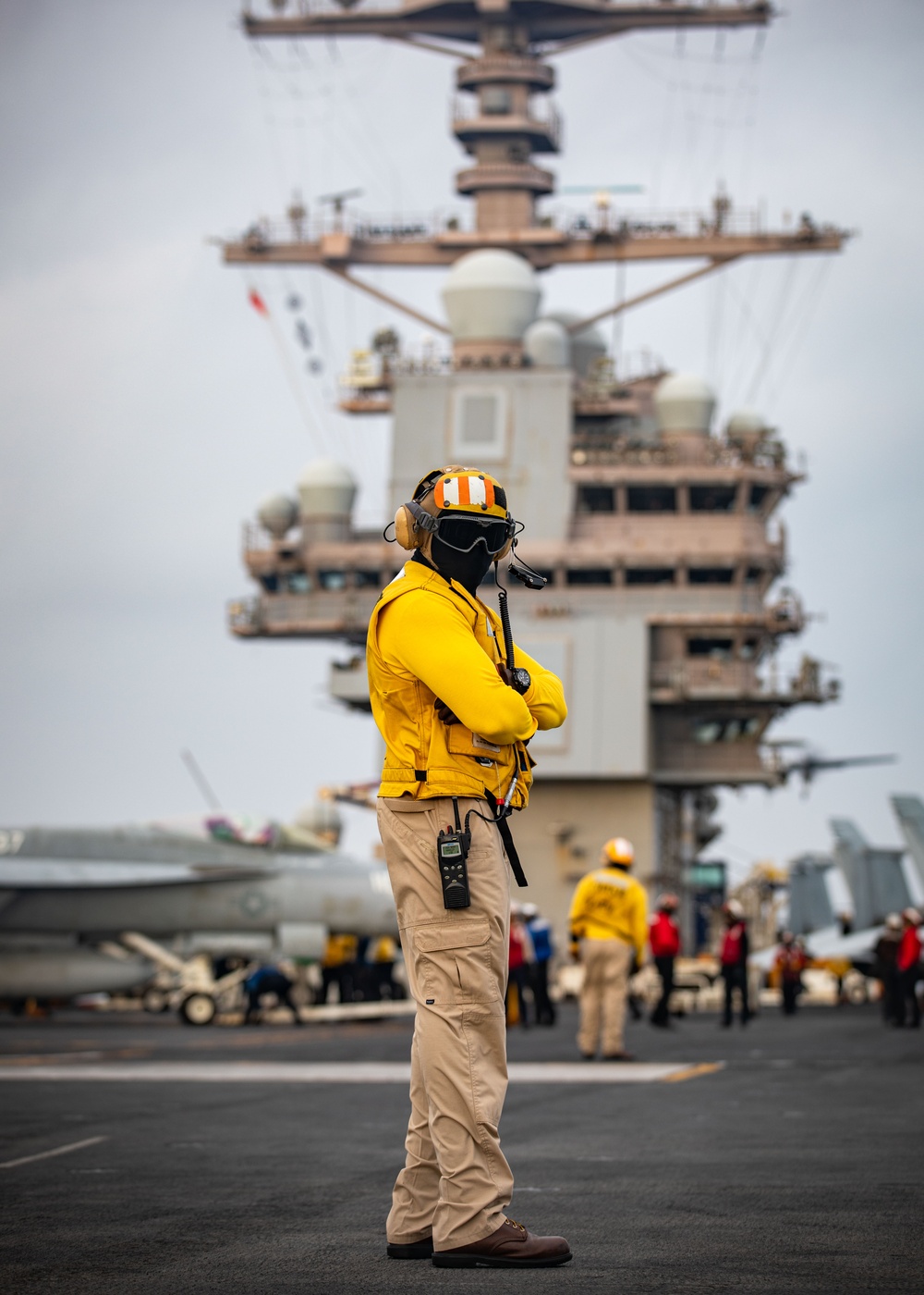 USS Gerald R. Ford (CVN 78) Sailor Supervises Flight Ops