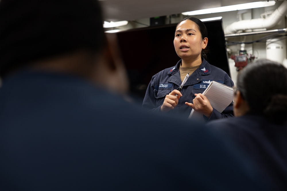 Navy Counselor Conducts Career Development Training Aboard USS Curtis Wilbur (DDG 54)