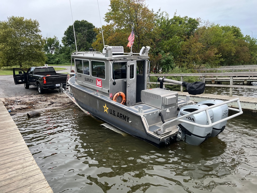 U.S. Army Corps of Engineers deploys sonar-equipped survey vessel in support of incident response following vessel explosion in Baltimore Harbor
