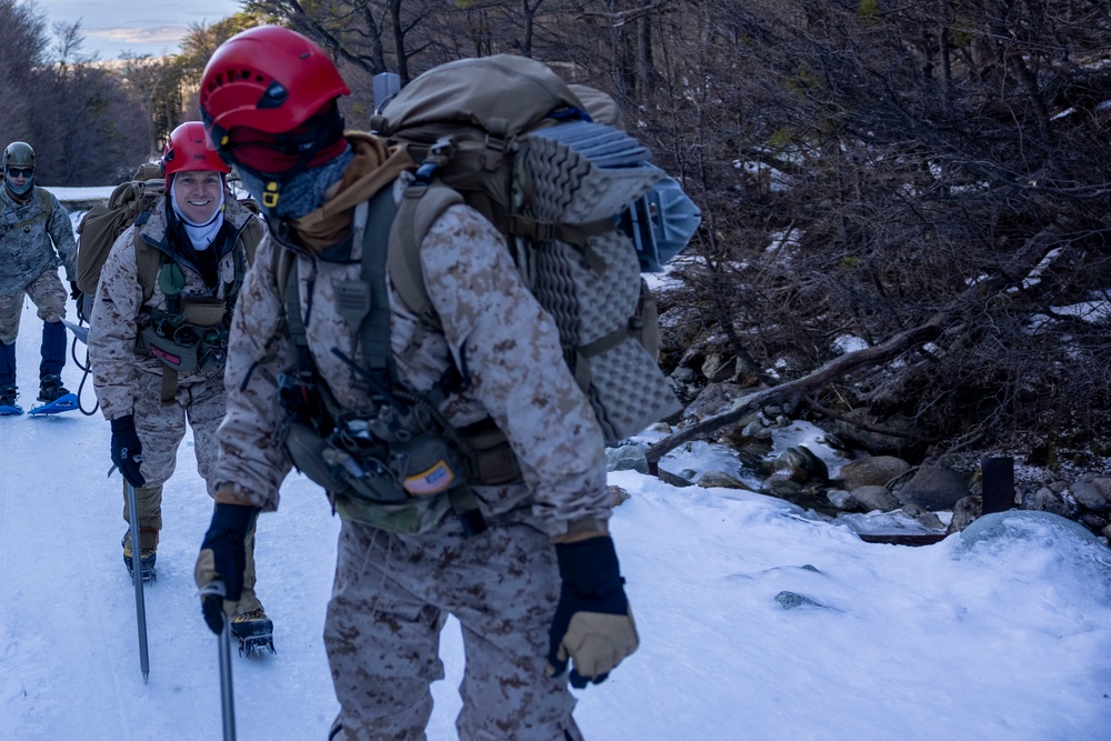 U.S. Marine Engineers conduct hike during Cold Weather Training in Argentina