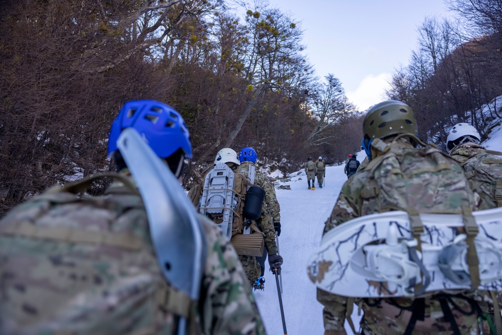U.S. Marine Engineers conduct hike during Cold Weather Training in Argentina