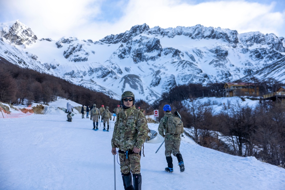 U.S. Marine Engineers conduct hike during Cold Weather Training in Argentina